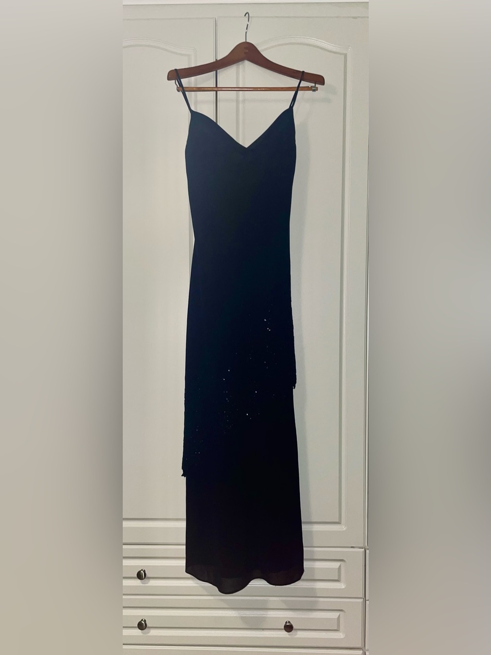 Betsy & Adam Black Maxi Dress with Subtle Sparkle